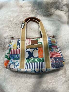 Coach Hamptons Weekend Patchwork Signature Canvas Mini Tote Bag